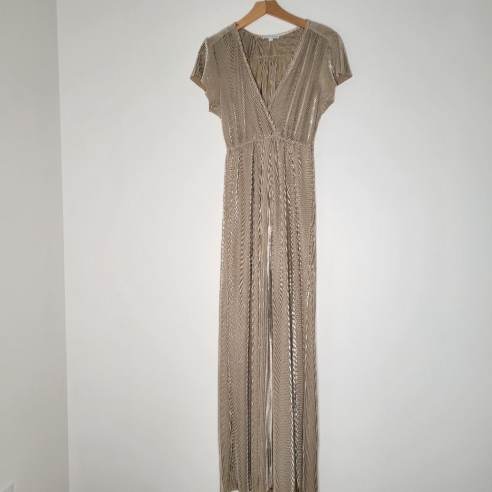 Baltic Born Athena Gold Maxi Dress V-Neck Flutter Sleeves Small Event